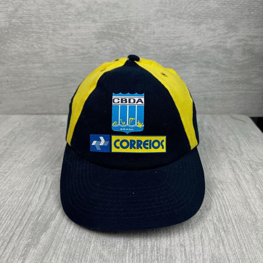 Vintage Brasil Federation of Aquatic Sports Hat Cap Strap Back Blue Yellow‎ Swim